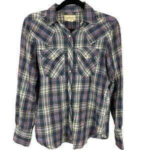Denim&Supply Ralph Lauren Plaid Snap Down Shirt Small Blue Grey